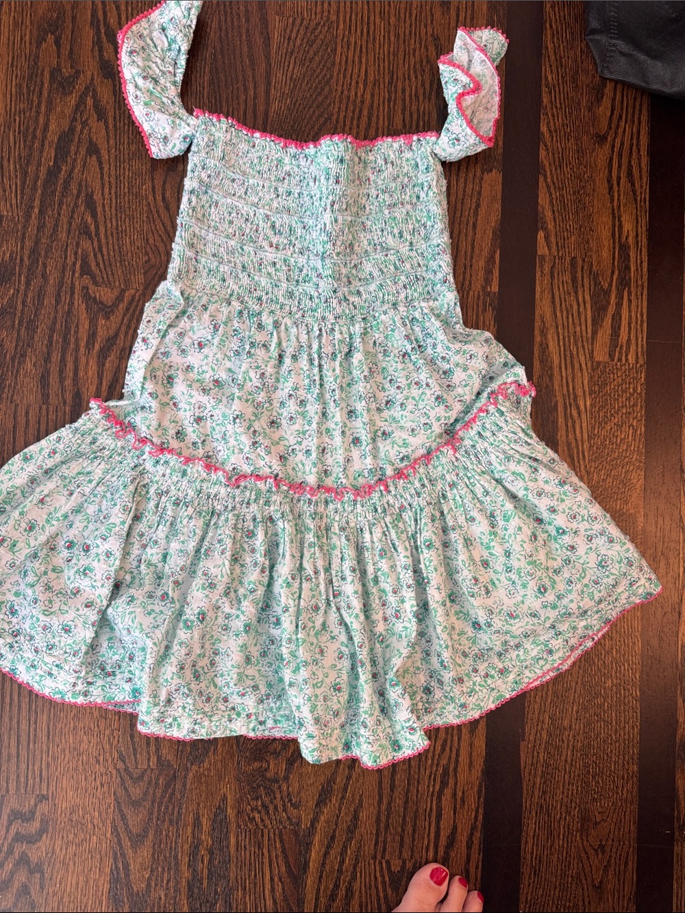 Poupette St Barth Smocked Floral Sundress with Pink Trim brand new without tags